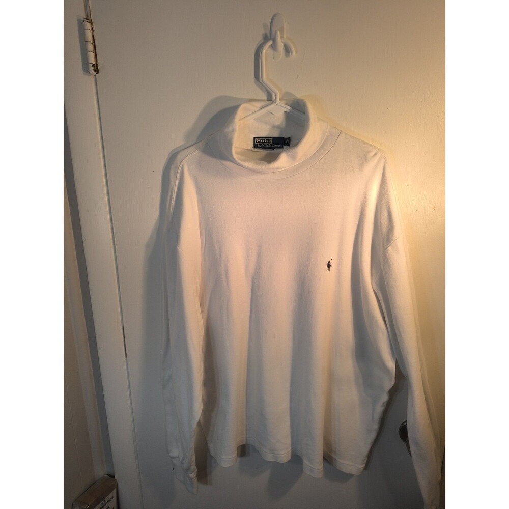 VTG Polo Ralph Lauren White Turtleneck Shirt Mens XL Long Sleeve Embroidered...